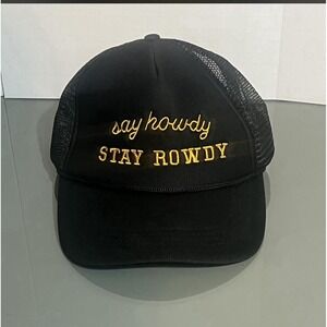 Western Say Howdy Stay Rowdy Trucker Hat Black Mesh Snapback Cowboy Rodeo Cap